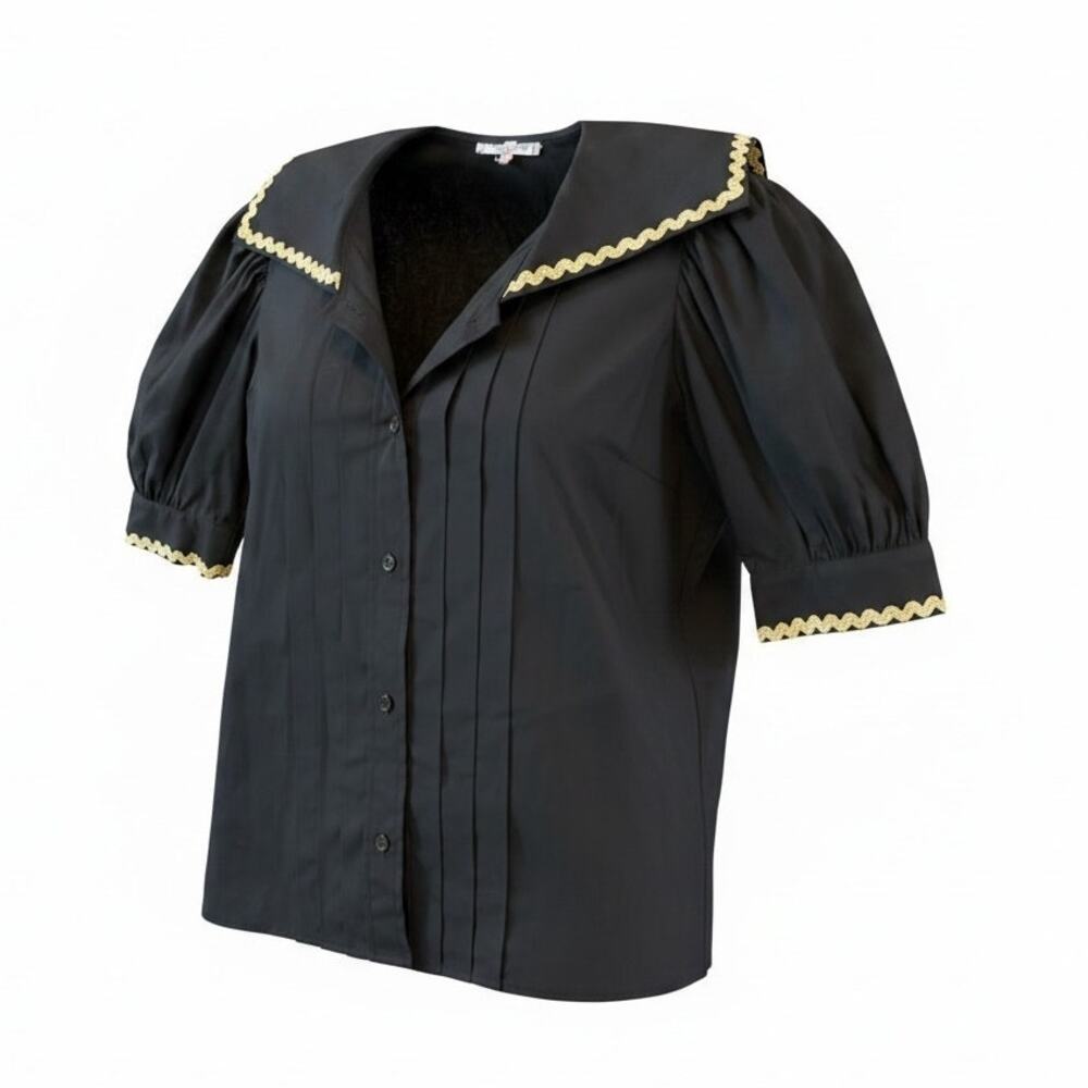 Vintage Yves Saint Laurent Rive Gauche Puff Sleeve Blouse Ric Rac Trim Sailor 38